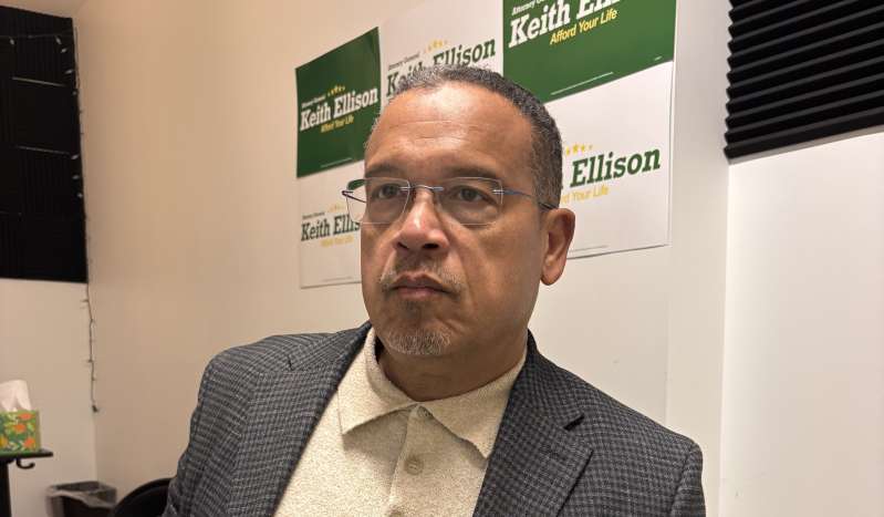 Minnesota’s DFL Attorney General Keith Ellison talking about affordability at the MN DFL Twin Cities office